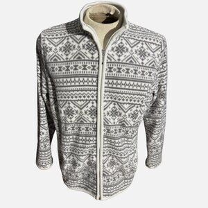 NWT Karen Scott Sport Snowflake Zeroproof Fleece Zip Jacket, Large, White & Grey